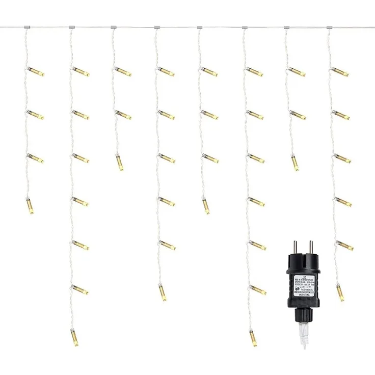 Gresonic 400er LED 10m lang Eisregen Lichterkette Lichtervorhang Eiszapfen Außen Innen Deko Strombetrieben[Energieklasse A+] (400LED 10m, Warmweiß)