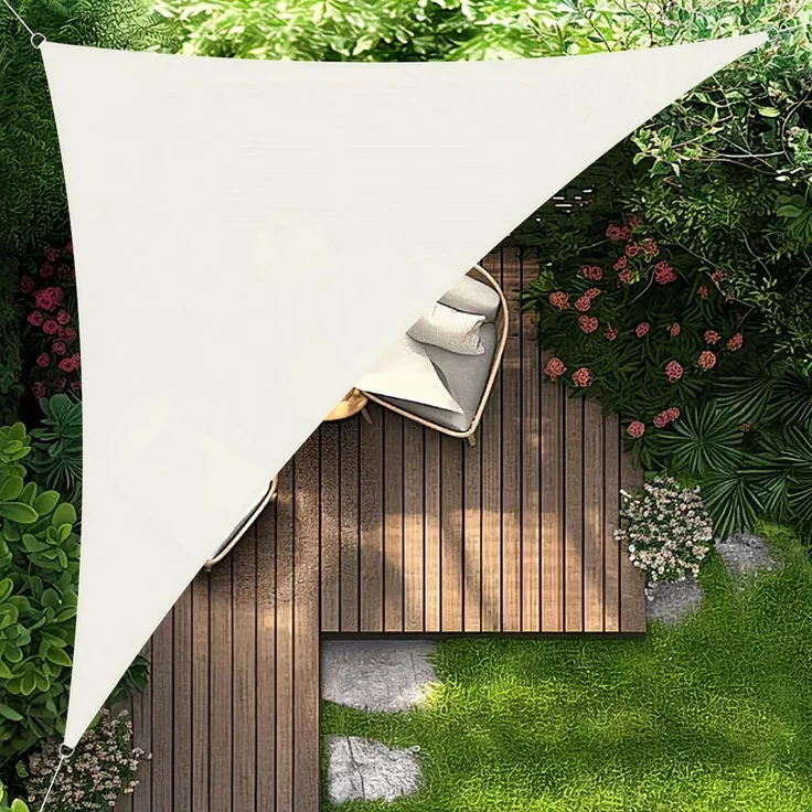 HENG FENG Sonnensegel 4 x 4 x 5.65 m Dreieckig Wasserdicht mit 95% UV-Schutz Sonnenschutz für Garten Terrasse Balkon | Wetterfest & Windstabil aus hochwertigem PES Polyester | Beige