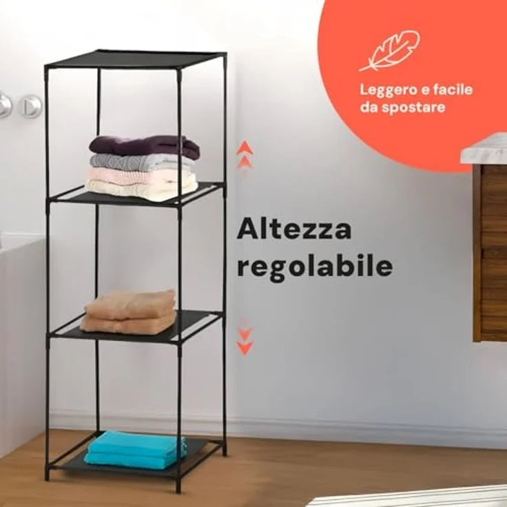 Avilia Platzsparendes Schuhregal mit 3 Ablagen aus Stoff – Set mit 2 modularen Regalen 34 x 34 x 98 cm – vielseitiges Bücherregal für Badezimmer, Küche und Wohnzimmer, leicht und robust für – Bild 5