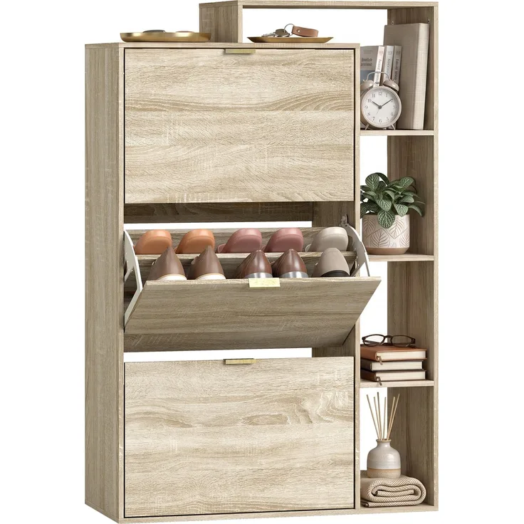 HOMCOM Schuhschrank, MDF, Naturholz, 80 x 25 x 123,8 cm