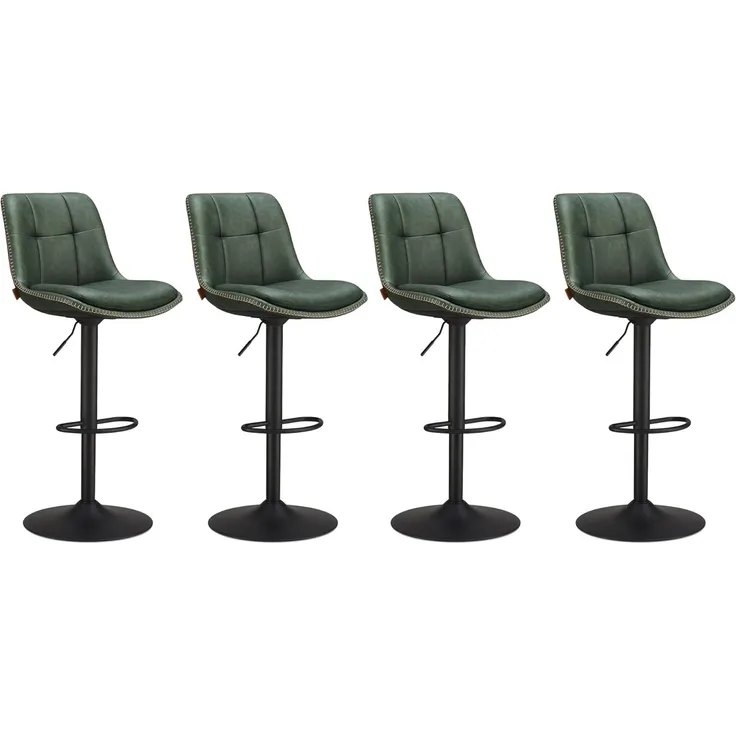 Vasagle Barhocker 4er Set, Barstühle höhenverstellbar, drehbare Küchenhocker, gesteppter PU-Bezug, mit Rückenlehne und Fußstütze, Esszimmer, Theke, Stahl, waldgrün LJBDE295C01