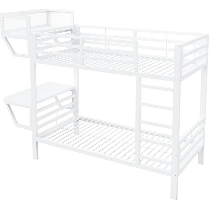 ZUBALIYA Metall-Etagenbett (90 x 200 cm) mit Schreibtisch und Ablagefächern, Lattenrost, platzsparendes Hochbett für Kinder, Jugendliche und Erwachsene, Weiß – Bild 16