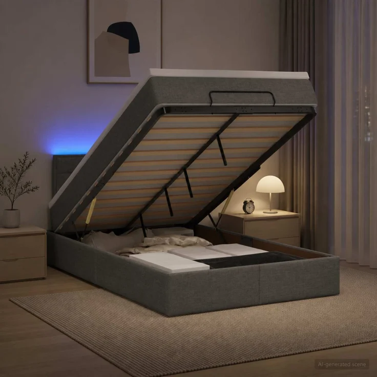 vidaXL Ottoman-Bett mit Matratze und LED Dunkelgrau 120 x 200 cm Stoff 3456816 – Bild 1