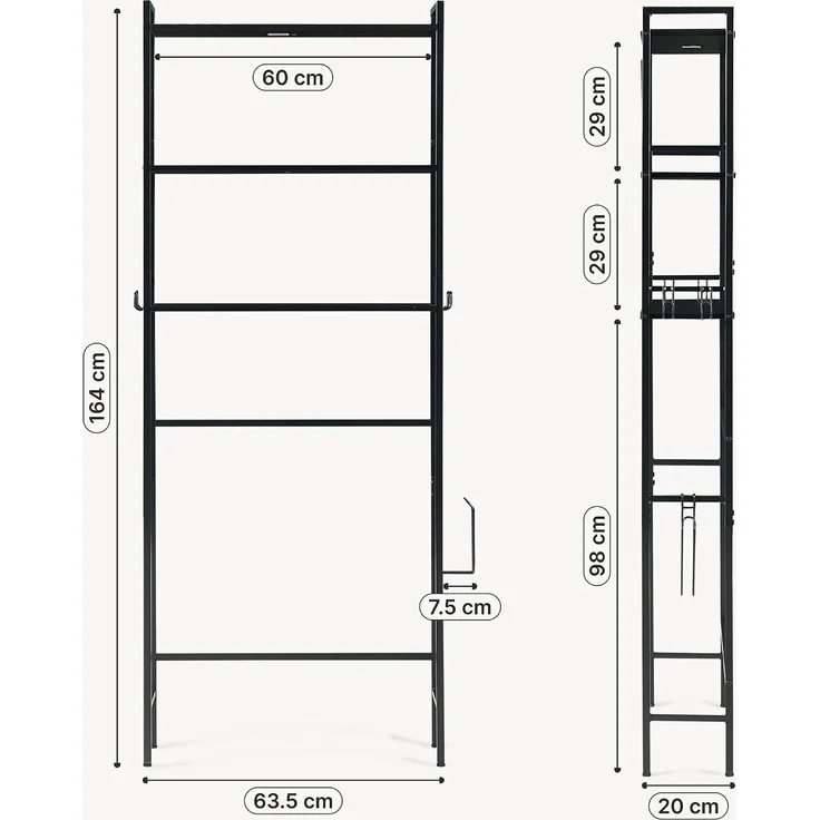 Toilettenregal Ljukhobro 164x64x20 cm Schwarz [en. casa] – Bild 2