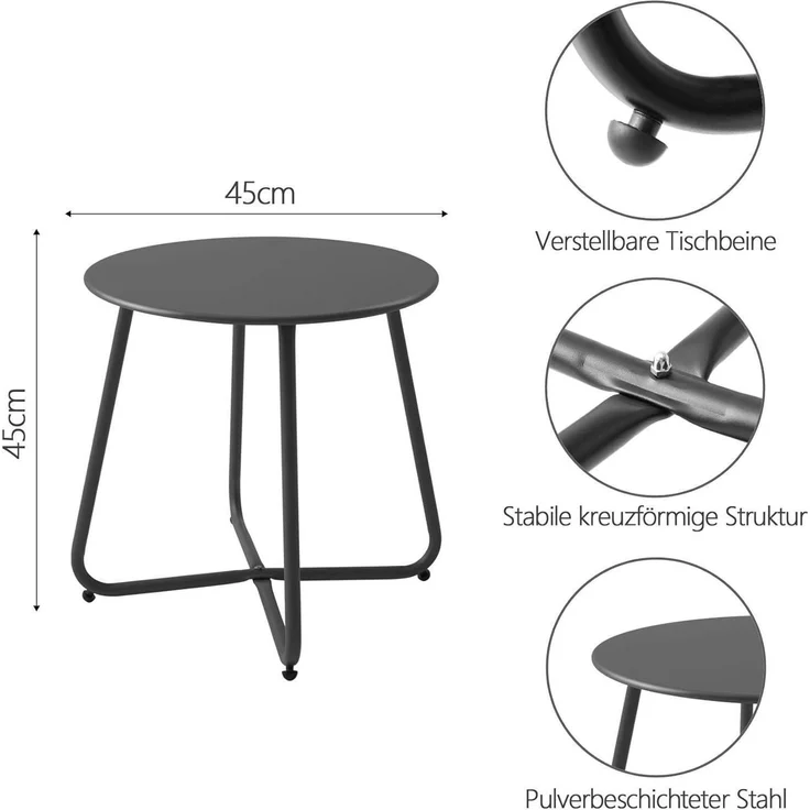 Kleiner Beistelltisch Metall Garten Rund Couchtisch Kaffeetisch Verstellbare – Bild 3