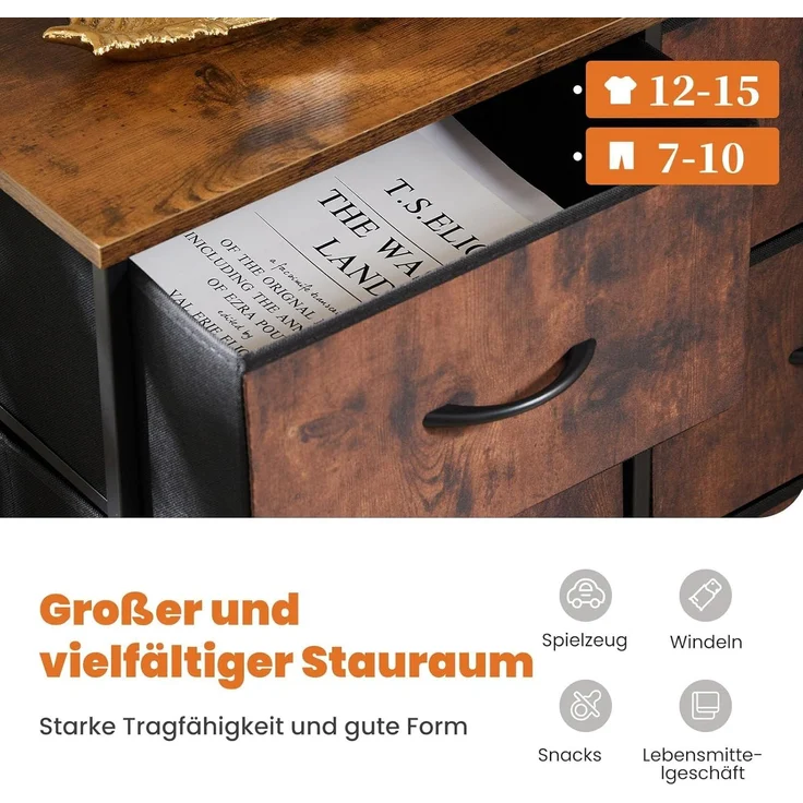 Sweetcrispy Kommode,Sideboard Wohnzimmer für Schlafzimmer mit 8 Stoffschubladen,Einstellbare Füße Schubladenschrank,Komodenschrank für Schlafzimmer,Modernes Braun – Bild 4