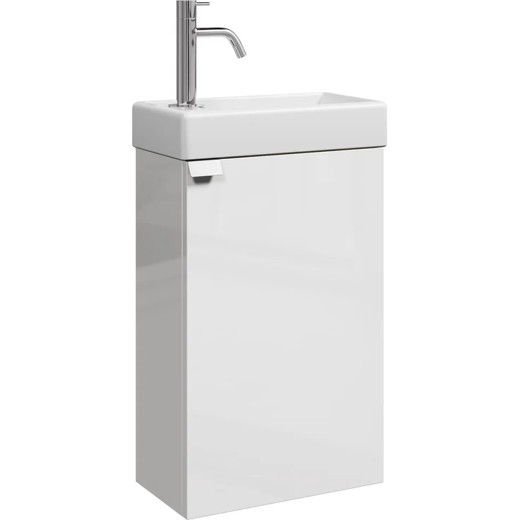Badplaats Gäste-WC Waschtisch Set Apollo 40 x 22 cm Hochglanz Weiß - Platzsparende Badmöbel Set mit Waschbecken und Unterschrank – Bild 1