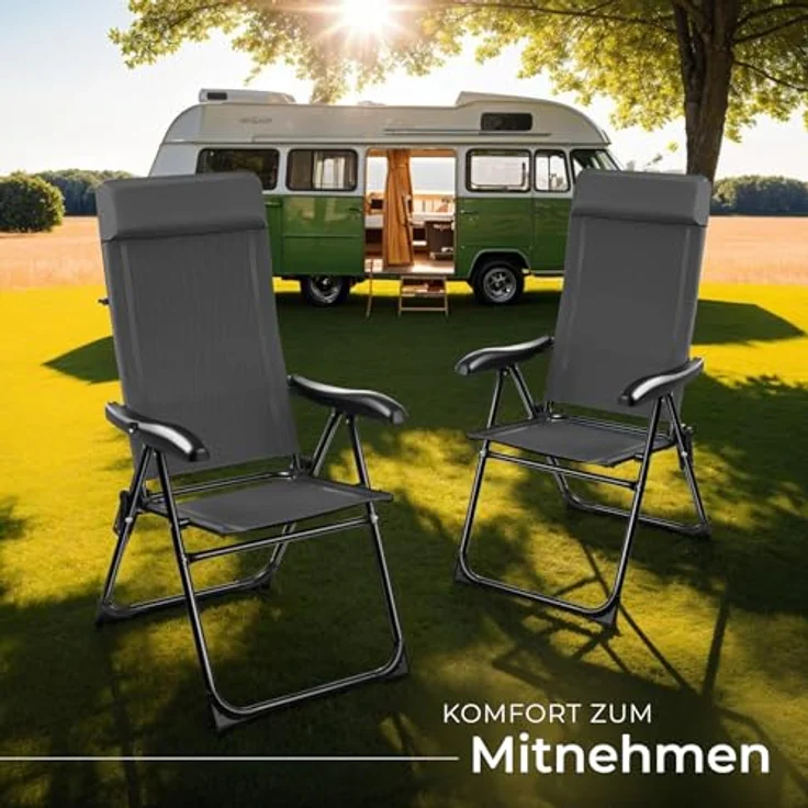 tectake® Essstühle Hochlehner, Gartenmöbel Set, Essstuhl 7-Fach verstellbar, Gartenstuhl, Campingstuhl, Balkon Möbel, Camping Stuhl, Gartenstühle - anthrazit, 2er Set – Bild 2