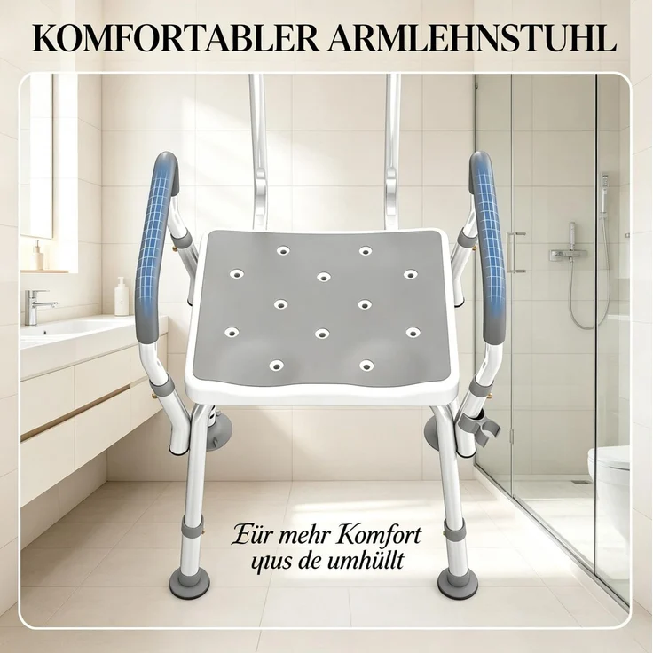 DESVIAE Sessel Duschstuhl Grau aus Aluminium/HDPE – 56,5x74–87x53,5 cm – höhenverstellbar, Rückenlehne – Bild 8