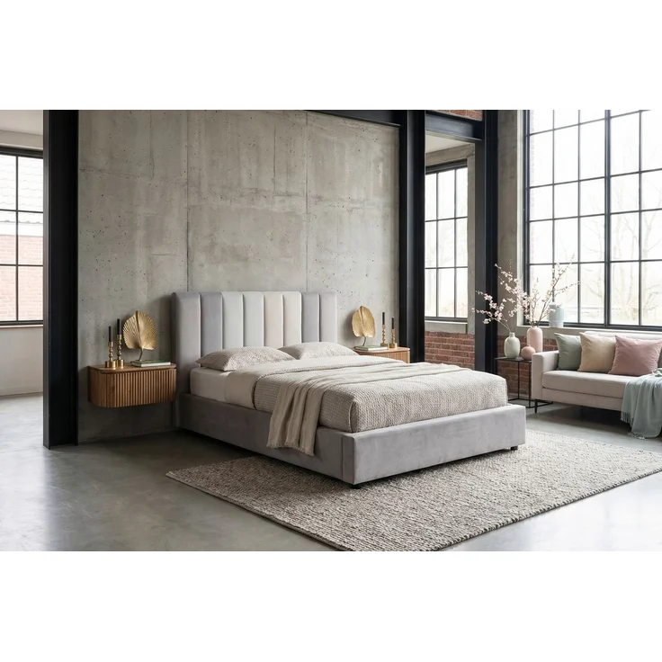 KAWOLA Bett CATTURA Polsterbett Velvet grau 140x200cm mit Lattenrost – Bild 1