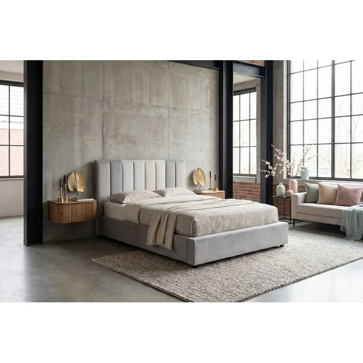 KAWOLA Bett CATTURA Polsterbett Velvet grau 140x200cm mit Lattenrost