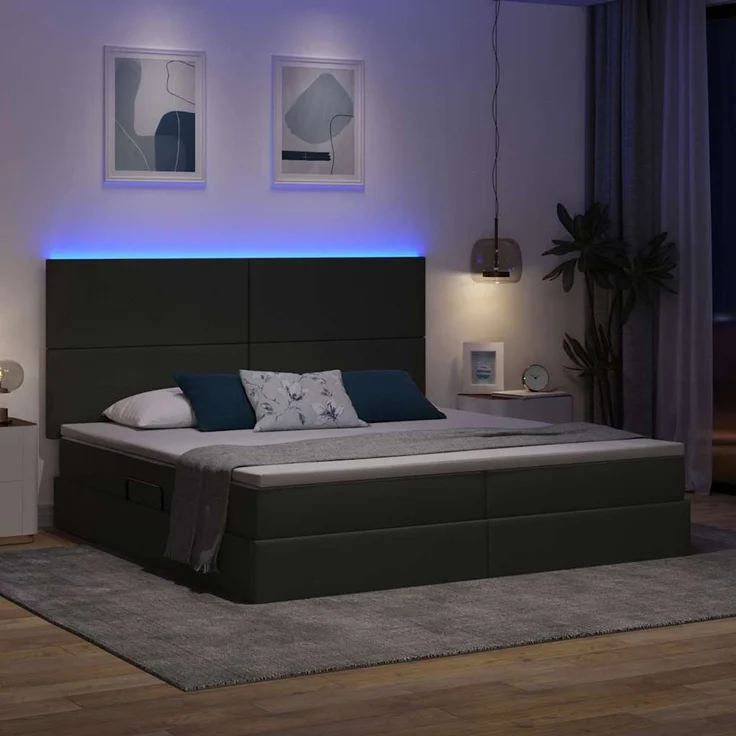 vidaXL LED-Speicherbett mit Matratze Dunkelgrau 200 x 200 cm Stoff 3372376 – Bild 5