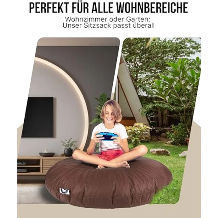 PATCH HOME 2-in-1 Sitzsack Sessel - Gaming Bean Bag mit Reißverschluss - Bereits befüllt, Ergonomisch & Robust für Kinder & Erwachsene - Indoor & Outdoor, Wetterfest (Braun, 155cm) – Bild 6
