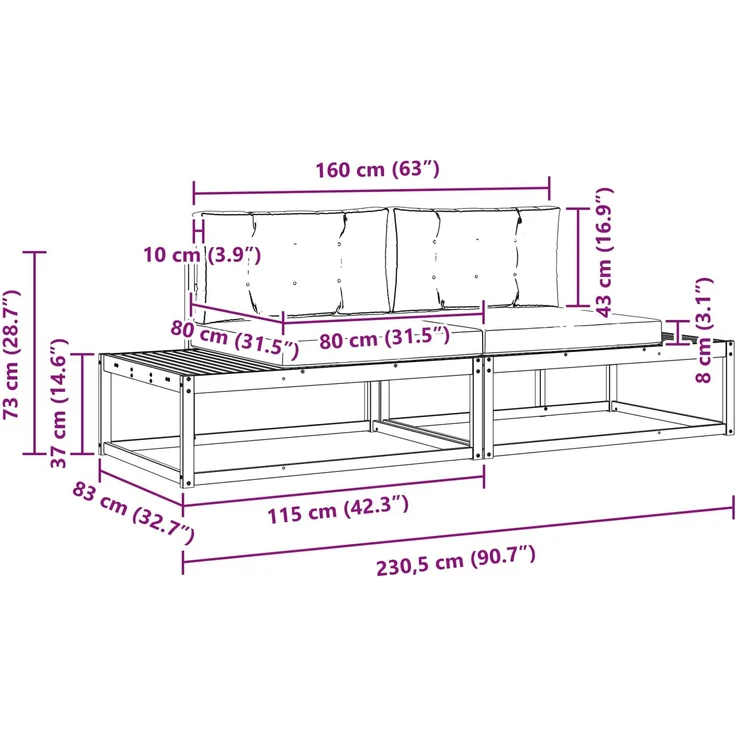 vidaXL Outdoor-Sofagarnitur 2-Sitzer Polyester Weiß 230,5 x 83 x 73 cm 3386991 – Bild 9