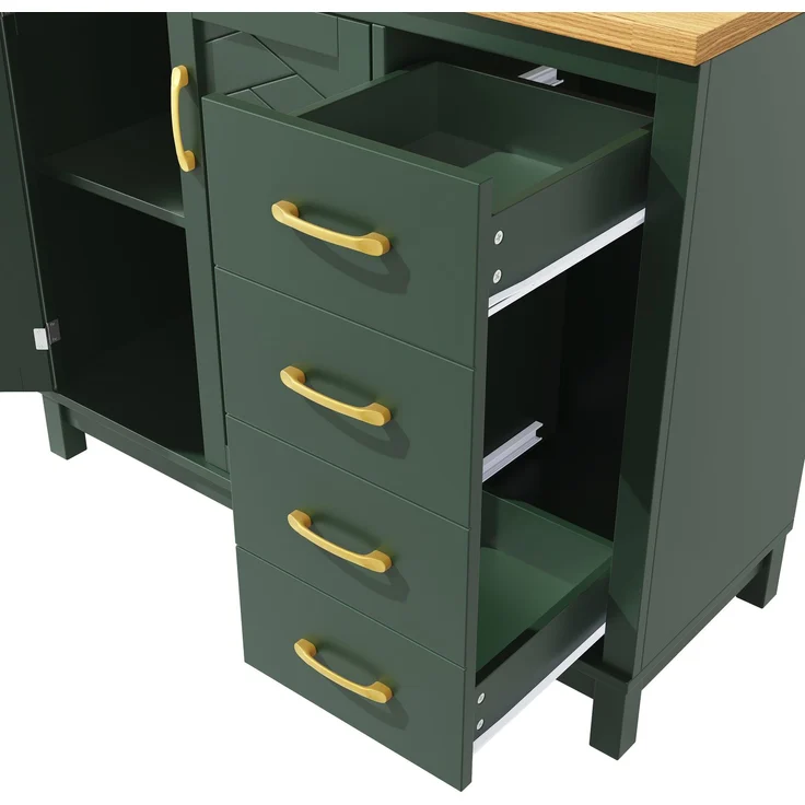 Seitenboard / Aufbewahrungsschrank / Küchenschrank / Buffetschrank, 105.5x40x180cm, Landhausstil, 4 Türen, mit LED-Lichtleiste & Getränkehaltern, Grün/Schwarz/Weiß--Grün--105.5x40x180cm--YOUDENOVA – Bild 10