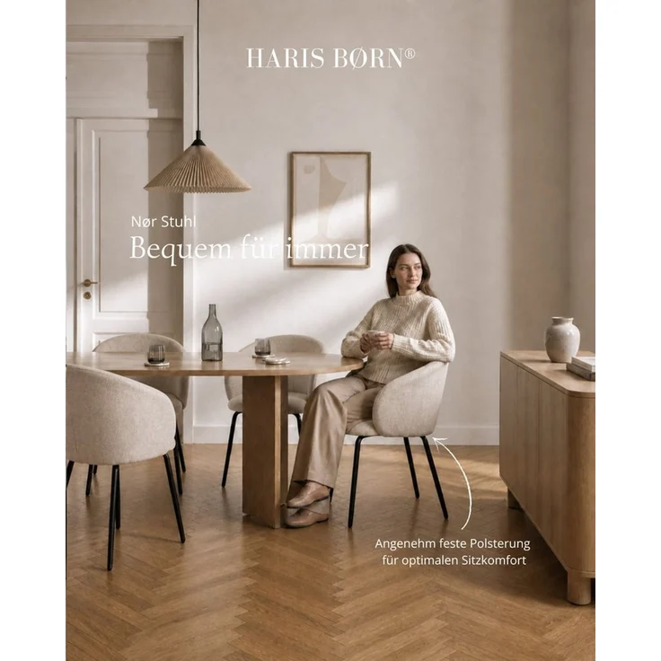 Haris Børn Esszimmerstuhl mit Armlehnen NØR - Hochwertige Polsterstühle für Esszimmer (Set, 4 St), Beige - Premium Esszimmer Stühle & Wohnzimmer Stühle – Bild 3