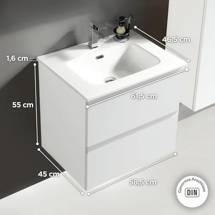 Alpenberger Badmöbel-Set - Badschrank Badezimmerschrank, (Waschbecken mit Überlauf, 2 Waschbeckenunterschrank Schubladen), Waschtisch mit Unterschrank 60 cm Breit – Bild 7