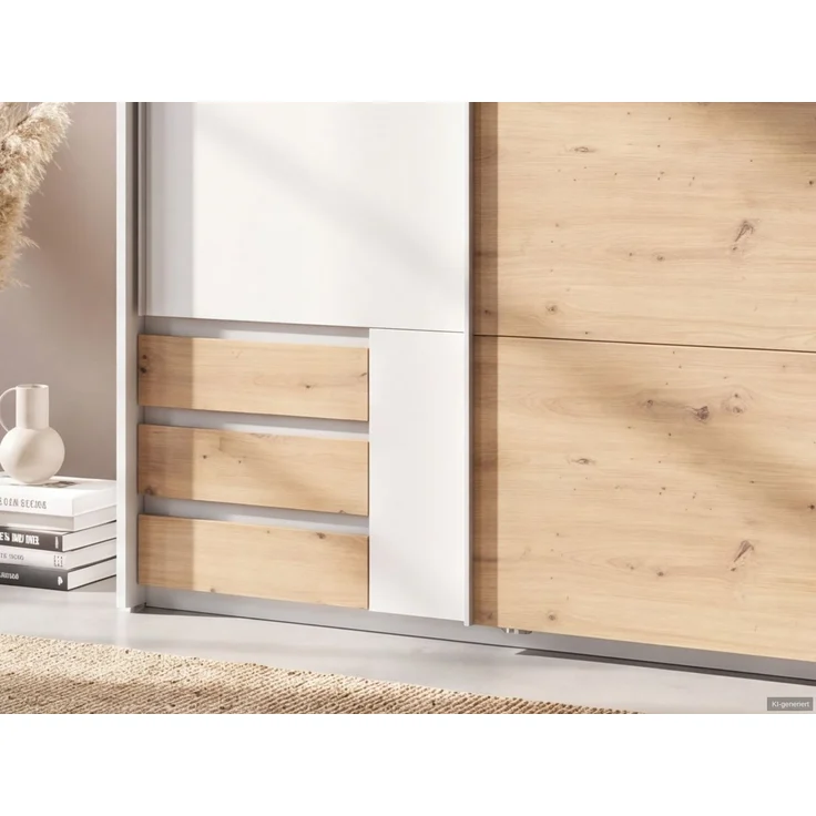 Schwebetürenschrank Kleiderschrank 138cm Weiß Passepartout Eiche Artisan Dekor – Bild 4
