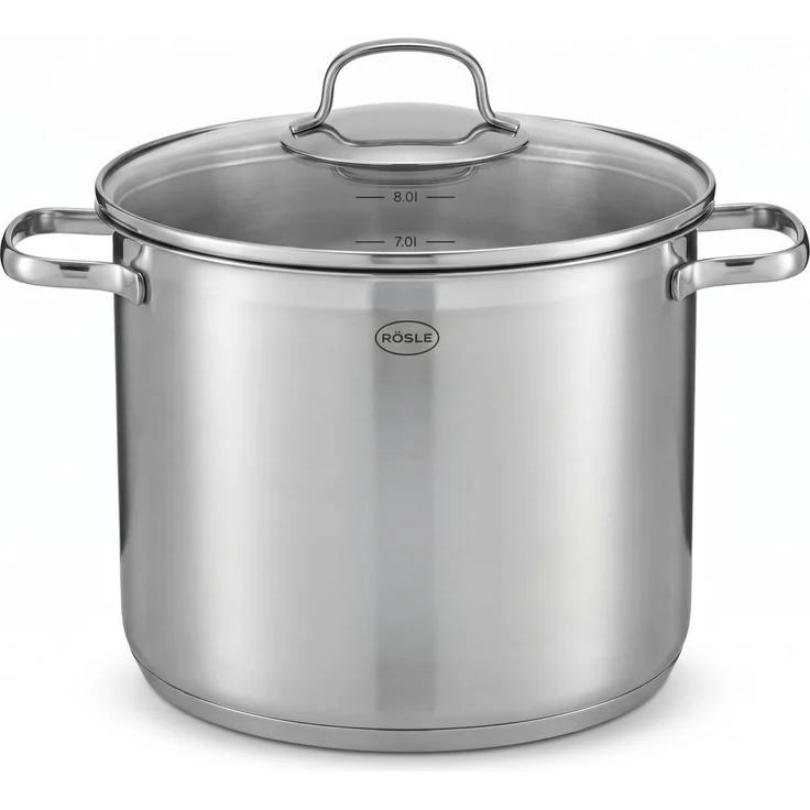 RÖSLE ELEGANCE Gemüse/Partytopf, Hochwertiger Edelstahltopf zum Kochen großer Mengen, 8 Liter, Edelstahl 18/10, Innenskalierung, Induktionsgeeignet, Spülmaschinengeeignet, 33x25. 5x28 cm – Bild 1