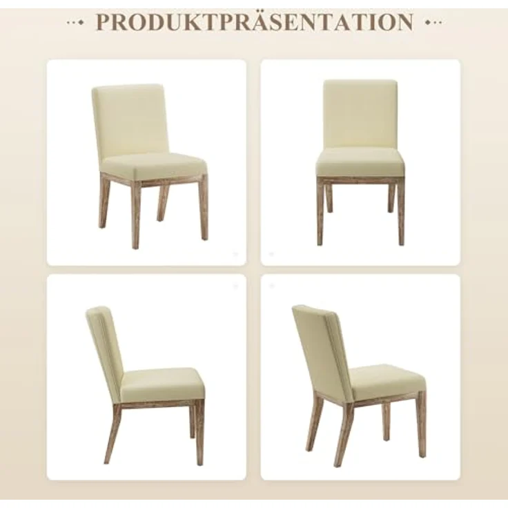 COLAMY Esszimmerstühle 6er Set, Moderne Esszimmerstühle mit Stoffbezug, Küchenstühle im Landhausstil für Restaurant und Wohnzimmer, Beige – Bild 8