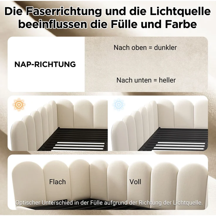 Daybett 90x200 cm mit Ausziehbett 90x190 cm – gepolstertes Schlafsofa aus Samt in Beige – Bild 7