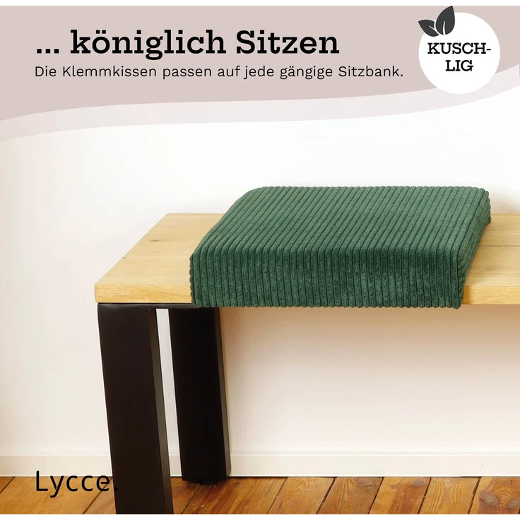 Lycce Bankauflage Klemmkissen mit Leiste - Cord, Polsterung, rutschfest Dunkelgrün 8x40x38cm – Bild 6