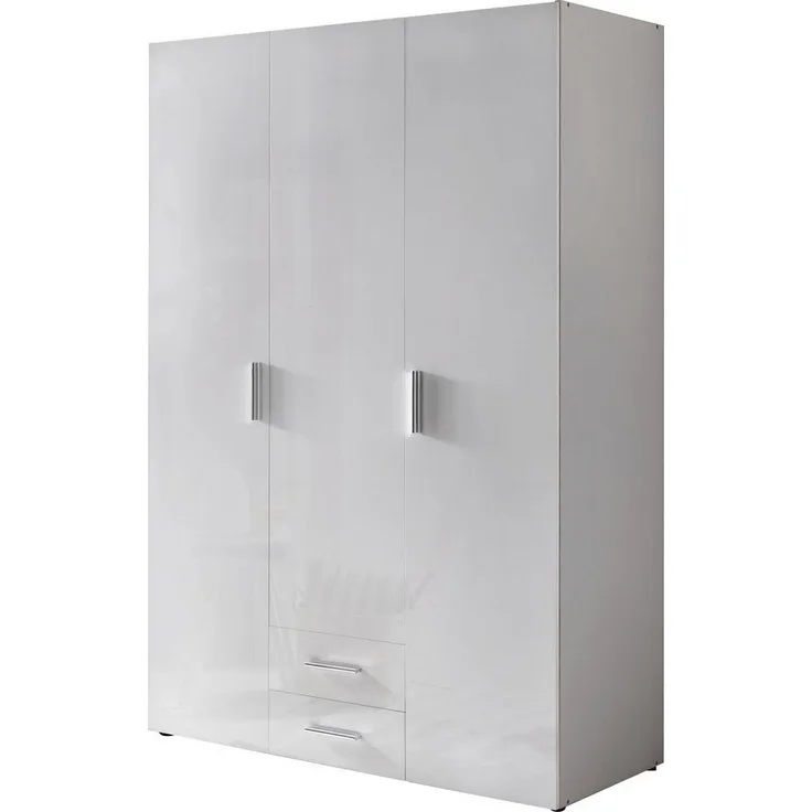 Kleiderschrank MALTA in Hochglanz Lack weiß und Alpinweiß 120 cm