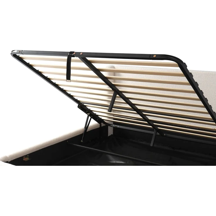 Polsterbett mit Liegefläche 140×190 cm, hydraulischem Bettkasten und abgerundeten Ecken, Beige, ohne Matratze – Bild 10