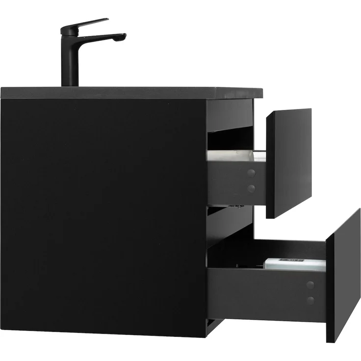 Badplaats Badmöbel Set mit Waschbecken und Unterschrank Angela 60 x 48 cm Schwarz Matt - Waschbeckenunterschrank mit Soft-Close und Schwarze Waschbecken, Vorgemontiert – Bild 3