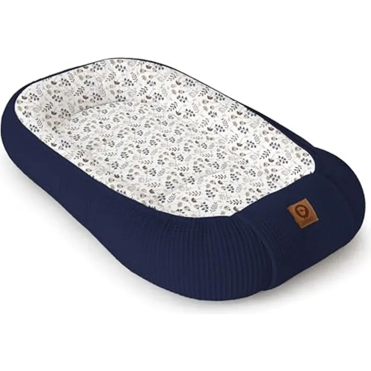 Babynestchen Neugeborene – Nestchen Baby aus Waffel Baumwolle & Baumwollstoff – Babynest für Babybett & Kinderbett – Baby Kokon Tragbar – OEKO-TEX – Zubehör für Babybett - Zweige und Marine
