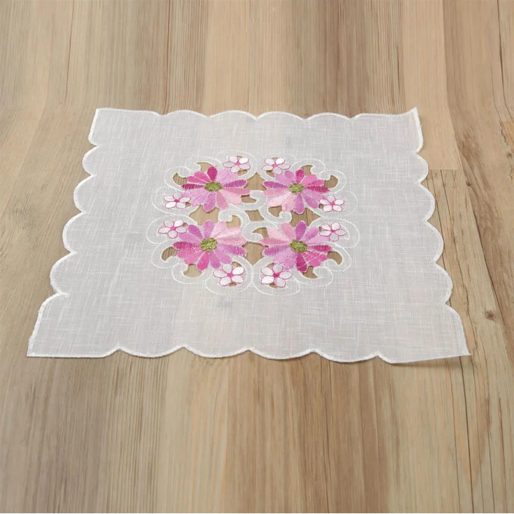 ARSVITA Tischdecke mit Stickerei, mit Blumen oder Schmetterlingen bestickte 30x30cm Decke für den Tisch, in vielen verschiedenen Designs verfügbar Rosa - Pink Eckig – Bild 4