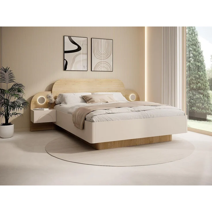 Vente-unique - DARTAGNO Bett Holz, Platte Beige - B 210 cm x H 105,5 cm x L 243,6 cm – Bild 2