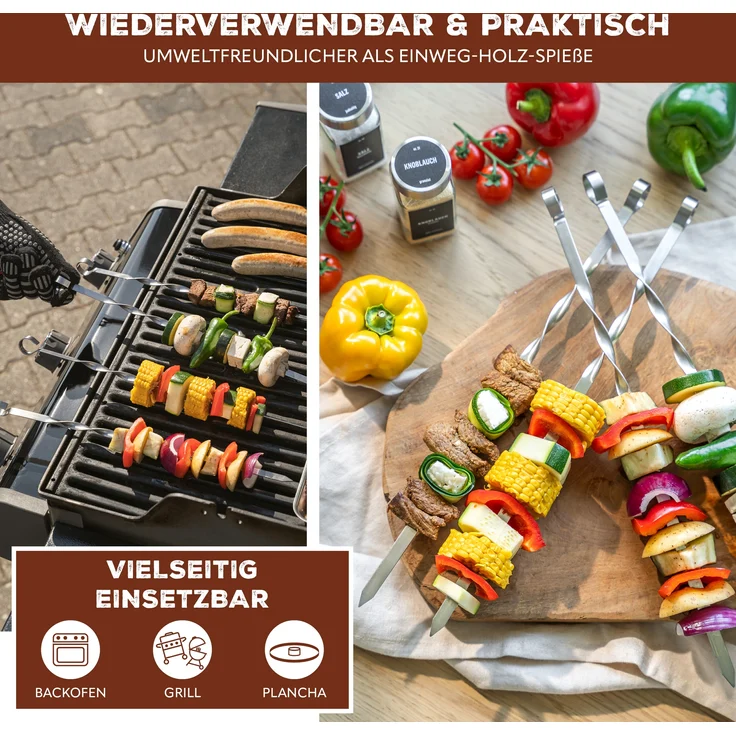 Grillspieße 20er Set, inkl. Aufbewahrungstasche / Edelstahl, 39 cm, gedreht – Bild 3