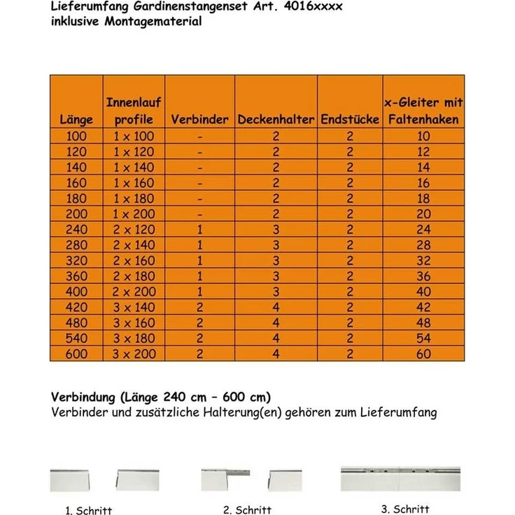iso-design Gardinenstange Gardinenschiene Unischiene eckig zur Deckenmontage, 1-läufig, Fixmaß, mit Bohren, Aluminium – Bild 2