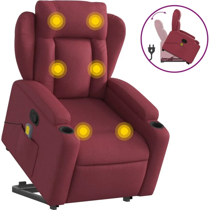 vidaXL Massagesessel mit Aufstehhilfe Weinrot Stoff 3204497