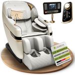 Juskys Massagesessel Naxos, mit LCD-Bedienfeld, Bluetooth, Airbags, Heizung, Rollenmassage, USB & Fußverlängerung, Fix-Point-Technologie - Weiß/Hellgrau