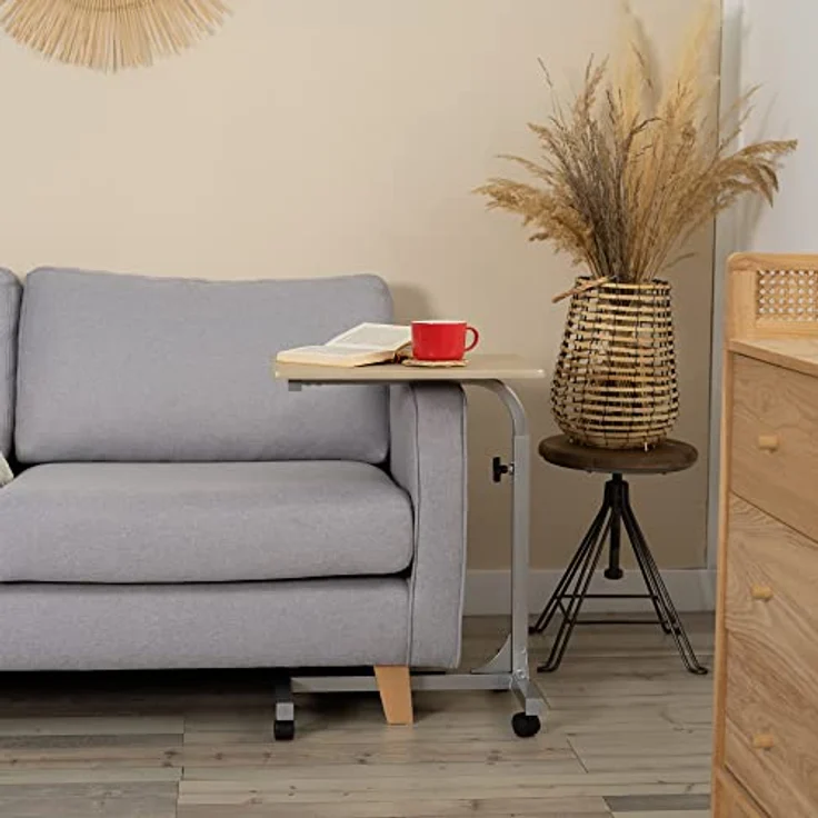 MEUBLE COSY Laptoptisch Höhenverstellbar mit Rollen Laptopständer Beistelltisch Sofatisch Nachttisch, Gestell aus Metall, Tischplatte aus Holz, Eiche, 48 x 37 x 79 cm – Bild 6