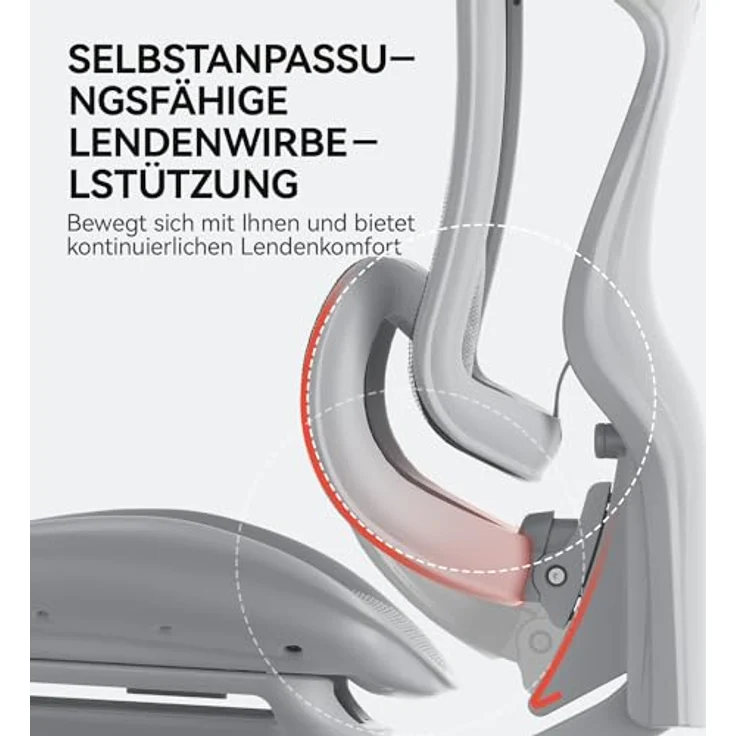 SIHOO Doro C300 Ergonomischer Bürostuhl mit ultraweichen 3D-Armlehnen, dynamischer Lordosenstütze für den Homeoffice-Stuhl, Verstellbarer Rückenlehne (Weiß) – Bild 5