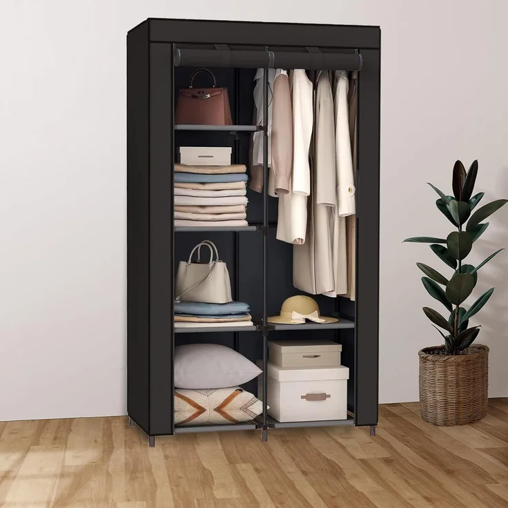 Brixy Kleiderschrank - Garderobenschrank - Kleiderschrank - Faltbar - Stoff Faltschrank - Campingschrank - 88 x 45 x 168 cm - Schwarz – Bild 3