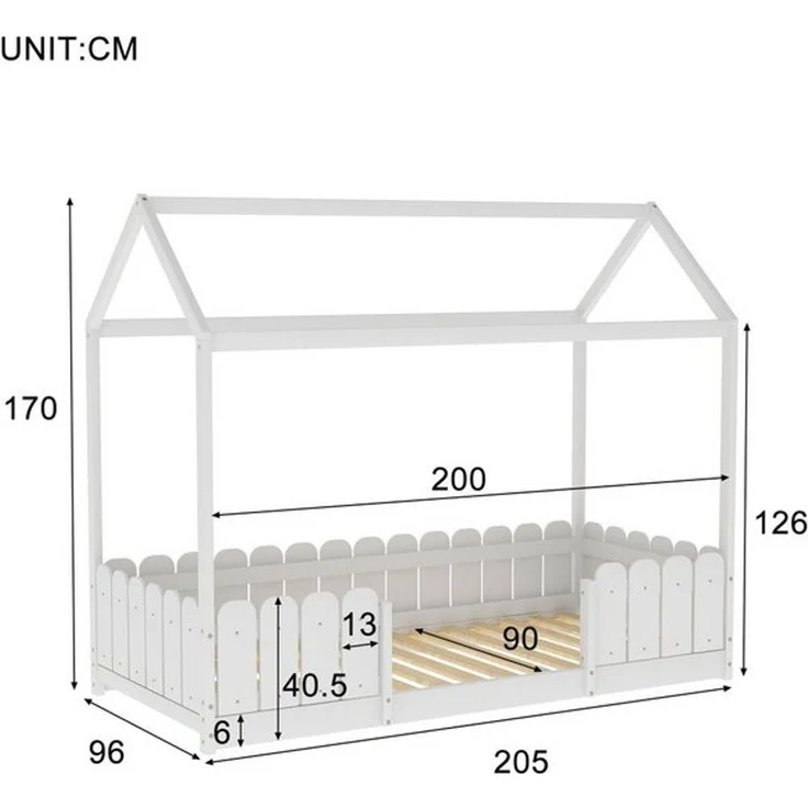 Flieks Kinderbett (1-tlg), Hausbett Kiefernholz 90x200cm ohne Matratze – Bild 4