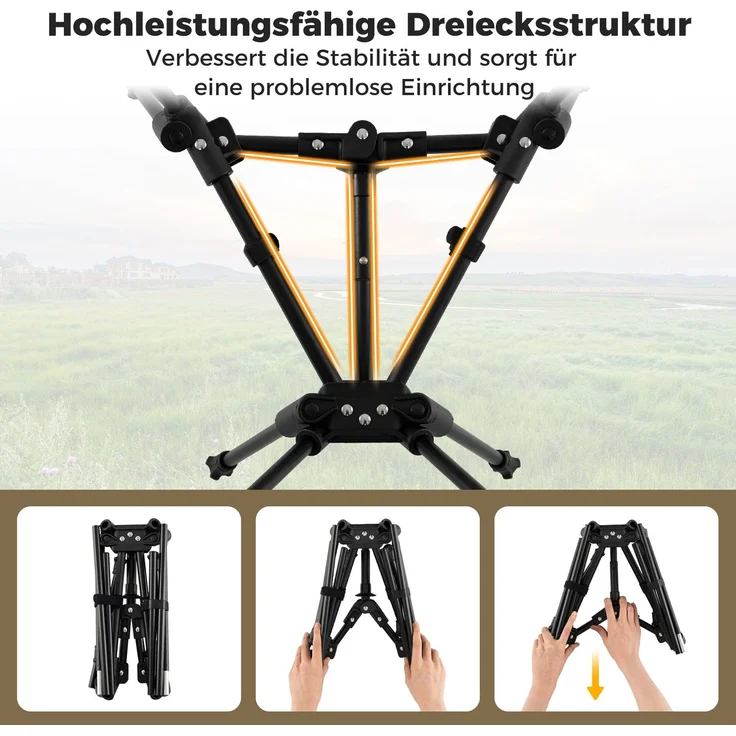 Campingstuhl faltbar ultraleichter Klappstuhl mit Seitentasche klappbarer Angelstuhl 150 kg Tragfähigkeit SH390 – Bild 4