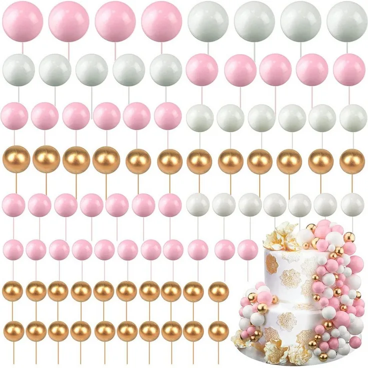 CLTYQ Tortenstecker 108-tlg. Gold-Kugeln für Torten-Deko,Cupcake-Dekorationen, Für Hochzeiten, Geburtstage, Jubiläen,Kugeln am Stiel Gold