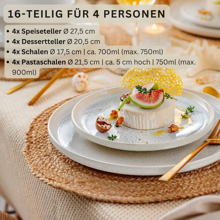 SÄNGER Steingut Geschirrset Korfu,Tafelservice 16 teilig für 4 Personen – Bild 2