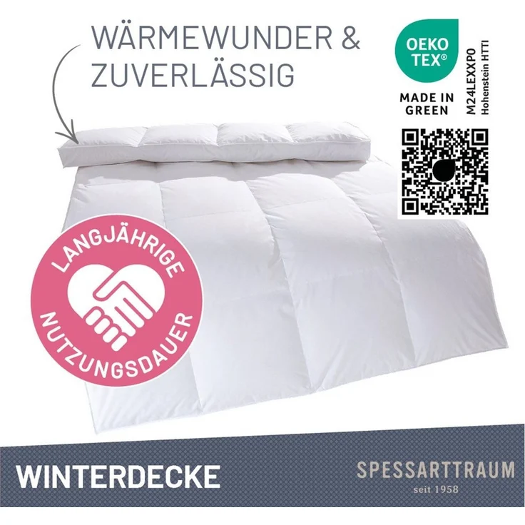 SPESSARTTRAUM Gänsedaunenbettdecke Premium****, hergestellt in Deutschland, Bettdecken für Sommer, Winter, Füllung: 100% Gänsedaunen, Klasse 1, Downpass zertifiziert, Bezug: 100% Baumwolle, Made in Green, Hausstauballergiker geeignet, 4 Wärmeklassen & ... – Bild 2