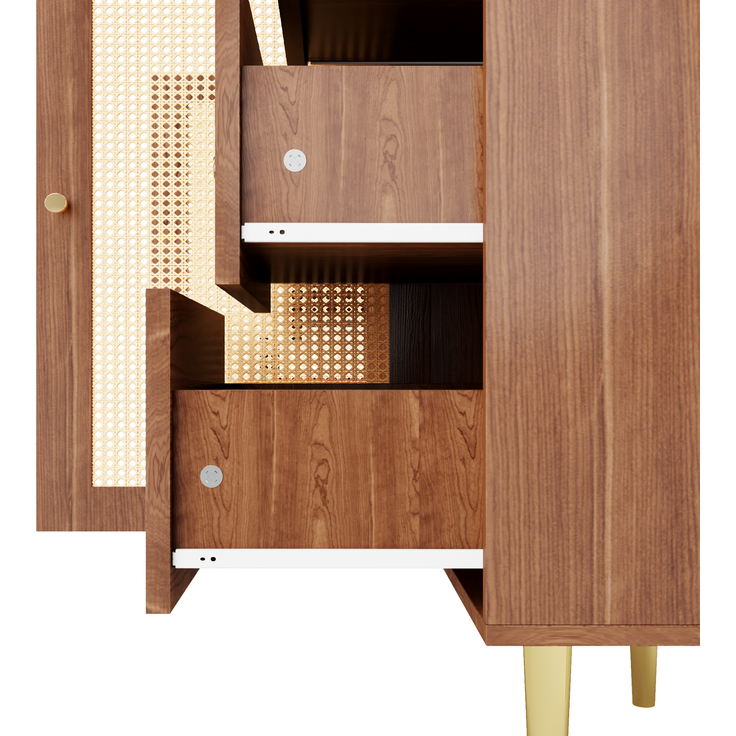 Sideboard Holzoptik, 160x40x90 cm mit Rattantüren & 6 Schubladen – Bild 9