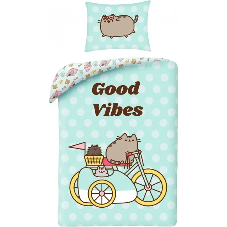 Pusheen Bettwäsche Set aus Baumwolle Bettdeckenbezug 140 × 200 cm mit 70 × 90 cm Kissenbezug
