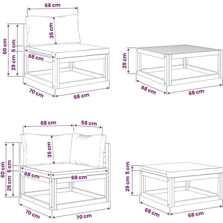 vidaXL Sofa-Set 11 stk. Natur Massivholz Akazie 3417231 – Bild 8