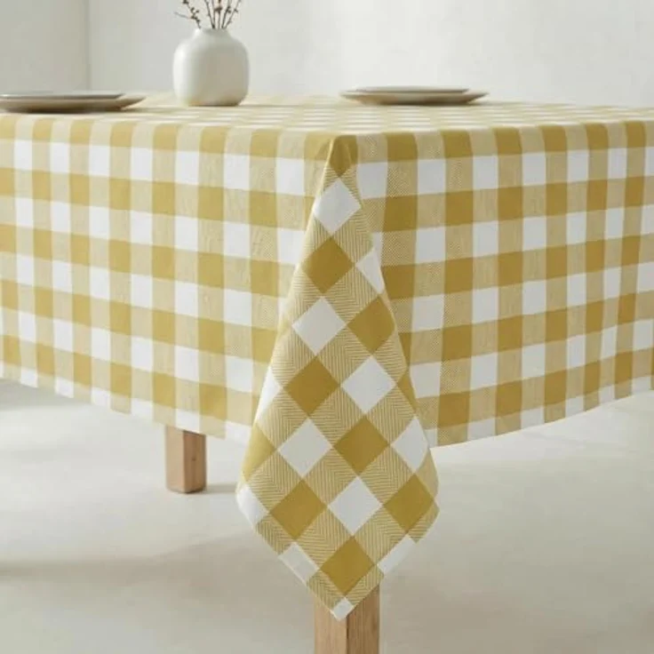 Belum Tischdecke, harzbeschichtet, schmutzabweisend, kariert, Vichy-Größe, 140 x 140 cm, fleckenabweisende Tischdecke, Vichy Senf, Tischdecke aus 100% Bio-Baumwolle – Bild 5