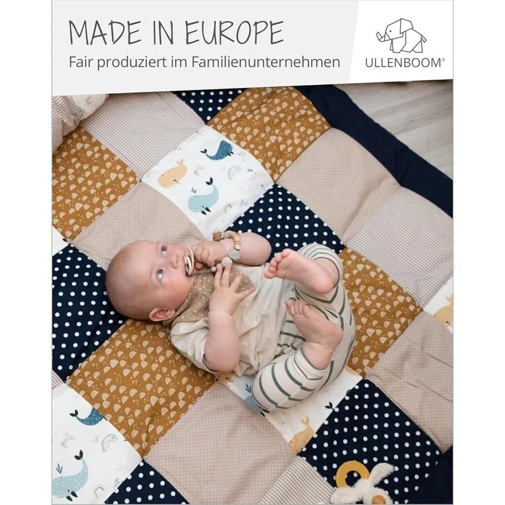 ULLENBOOM Krabbeldecke für Baby mit Personalisierung, 100% OEKO-TEX Materialien, Wale 100x100 cm - Babydecke mit Namen und Datum, ideal als Spieldecke und personalisiertes Baby Geschenk zur Geburt – Bild 5