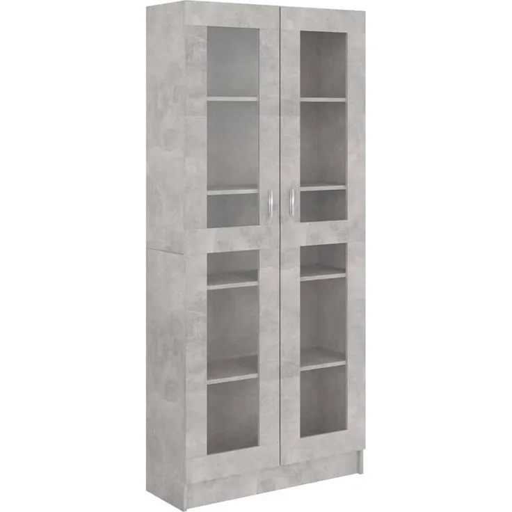 vidaXL Vitrinenschrank Bücherschrank Aktenschrank Büroschrank Vitrine Schrank Bücherregal Standvitrine Betongrau 82,5x30,5x185,5cm Holzwerkstoff